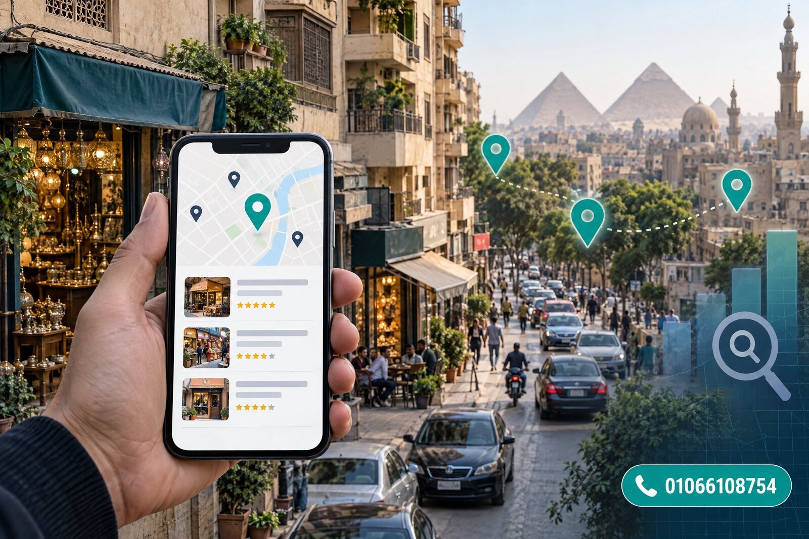 تصور بصري للبحث المحلي والظهور على الخريطة في القاهرة
