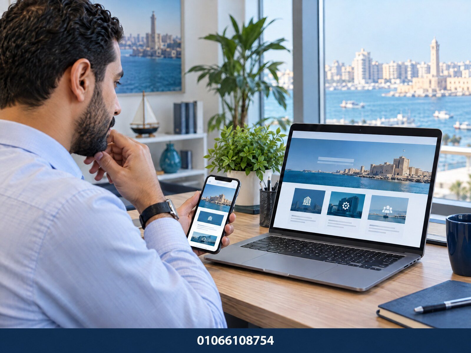 صورة توضح موقع شركة متجاوبًا على الحاسوب والهاتف