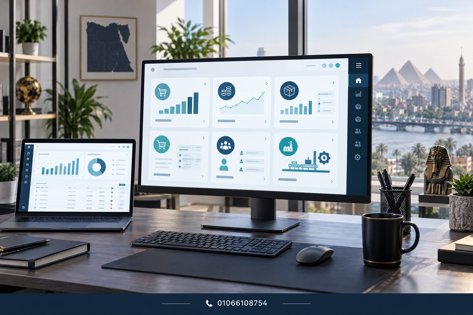 لوحة تحكم ERP تربط المبيعات والمخزون والحسابات والإنتاج