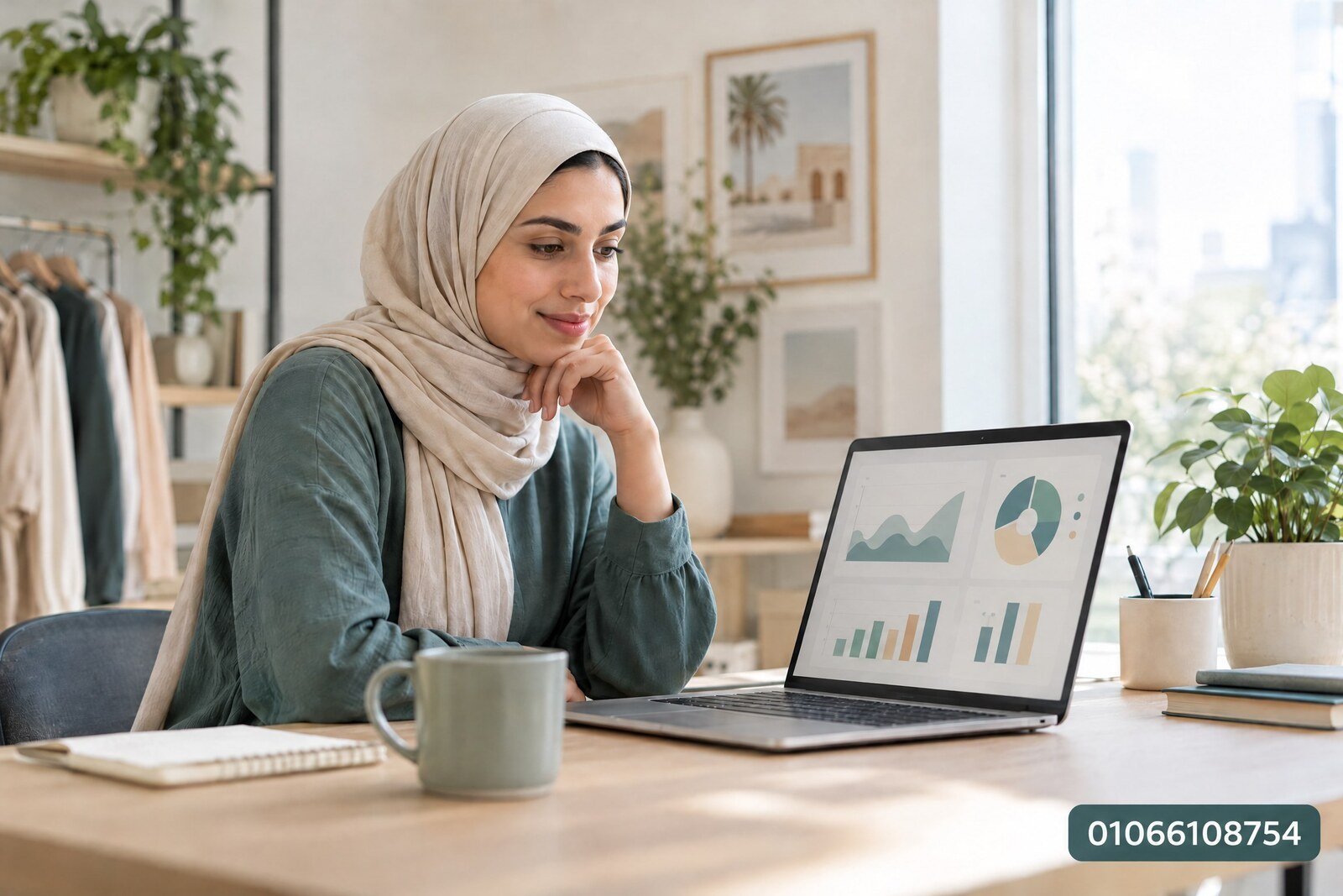 صاحب متجر إلكتروني يراجع مؤشرات أداء متجره عبر الحاسوب
