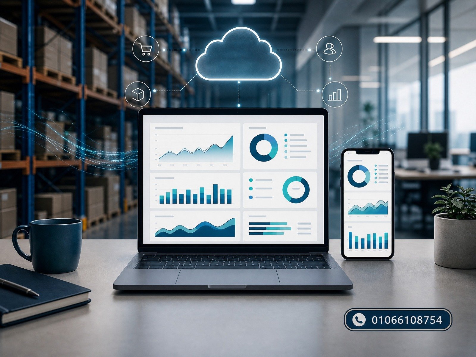 نظام ERP السحابي وإدارة البيانات من اللابتوب والهاتف