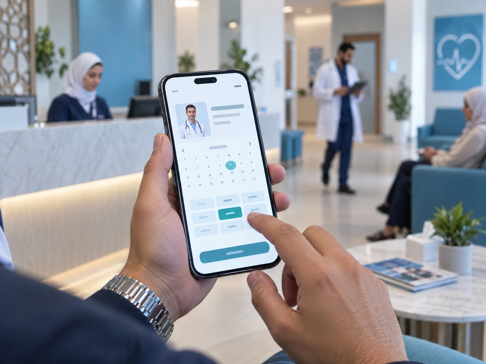 مريض يحجز موعدًا طبيًا من موقع عيادة عبر الهاتف