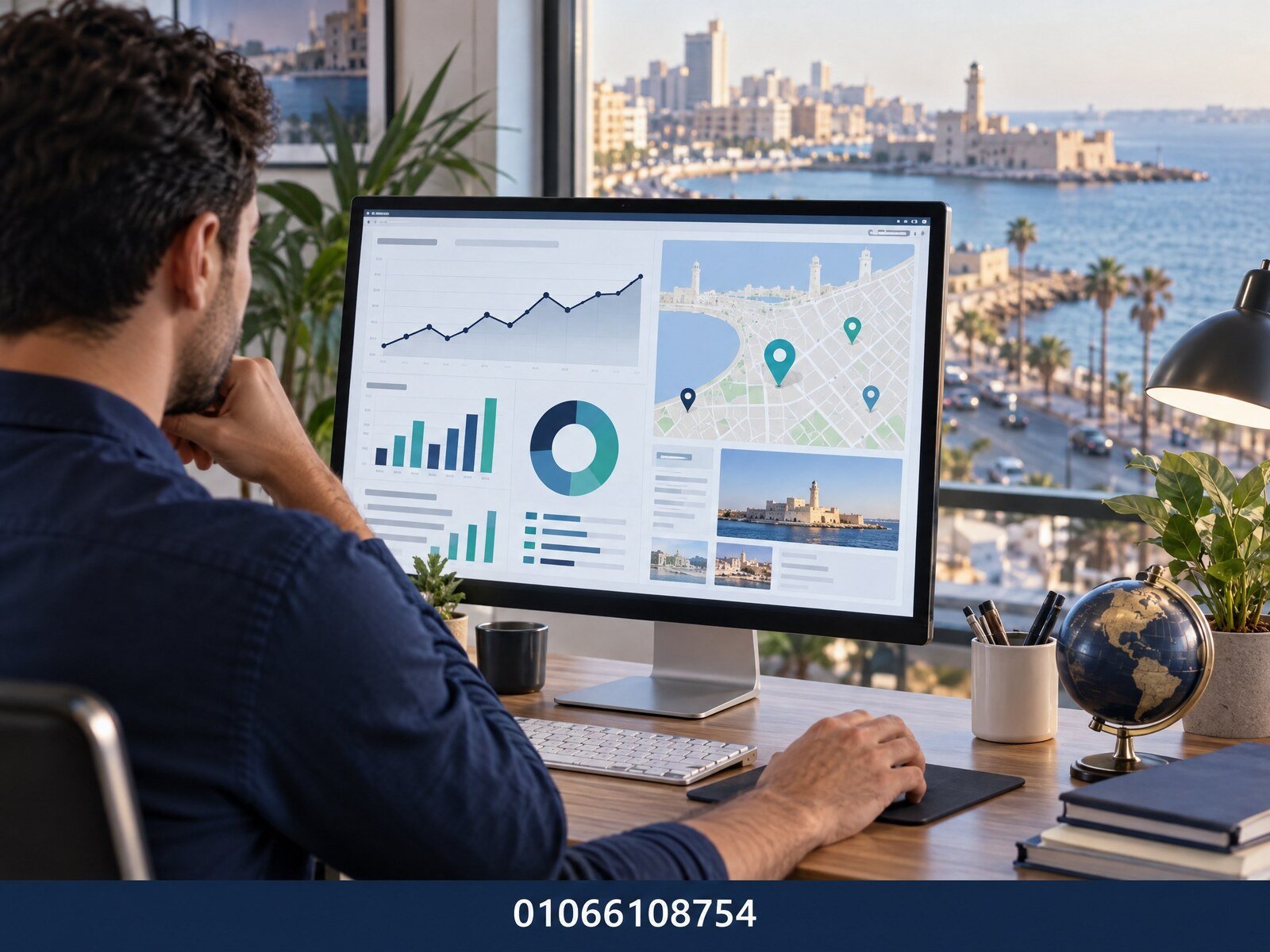 متخصص يراجع بيانات أداء موقع شركة ومؤشرات الظهور